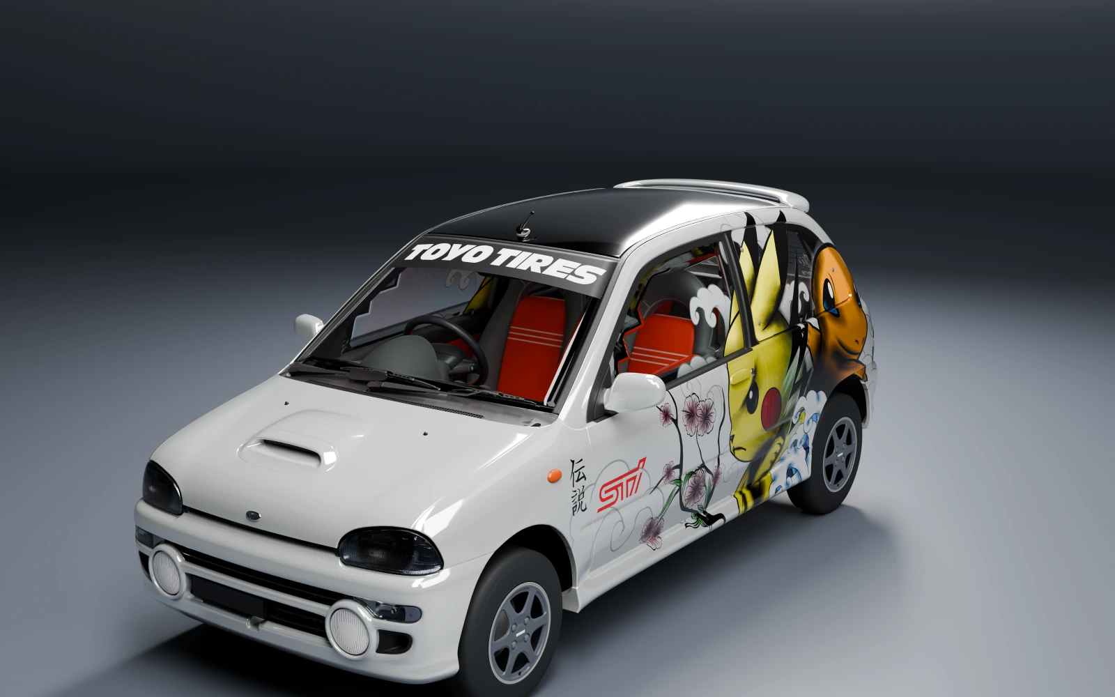 Subaru Vivio RX-R 1994 × Pikachu · Front quarter · Studio