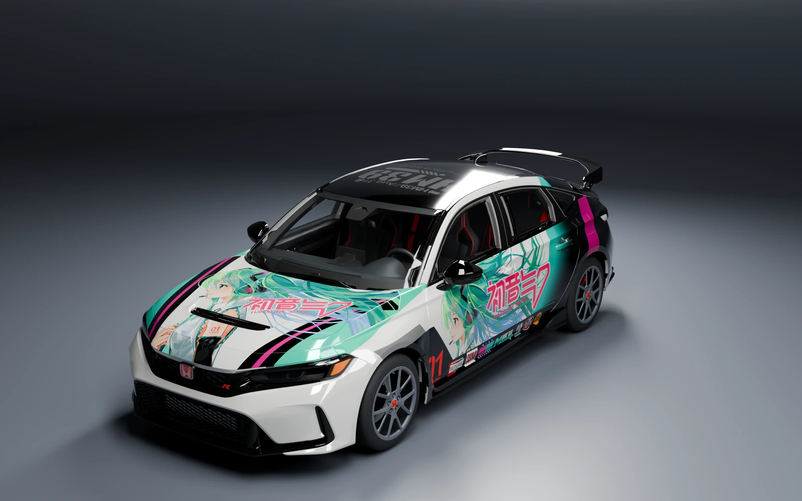 Honda Civic Type R 2023 × 初音ミク · フロント斜め · スタジオ