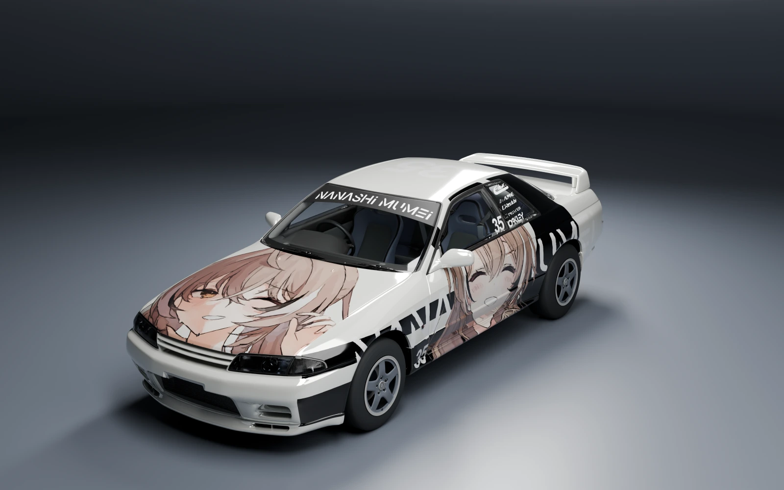 Nissan Skyline GT-R 1992 × Nanashi Mumei · Front quarter · Studio
