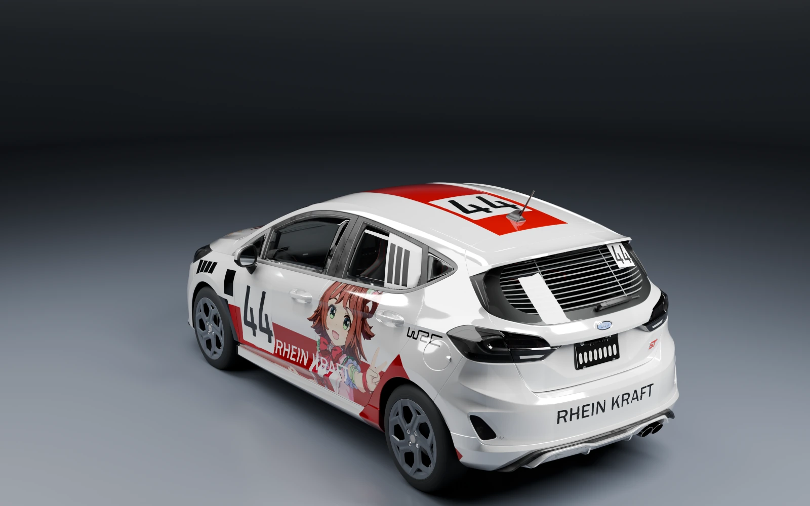 Ford Fiesta ST 2023 × 莱茵力量 · 后侧视角 · 棚拍