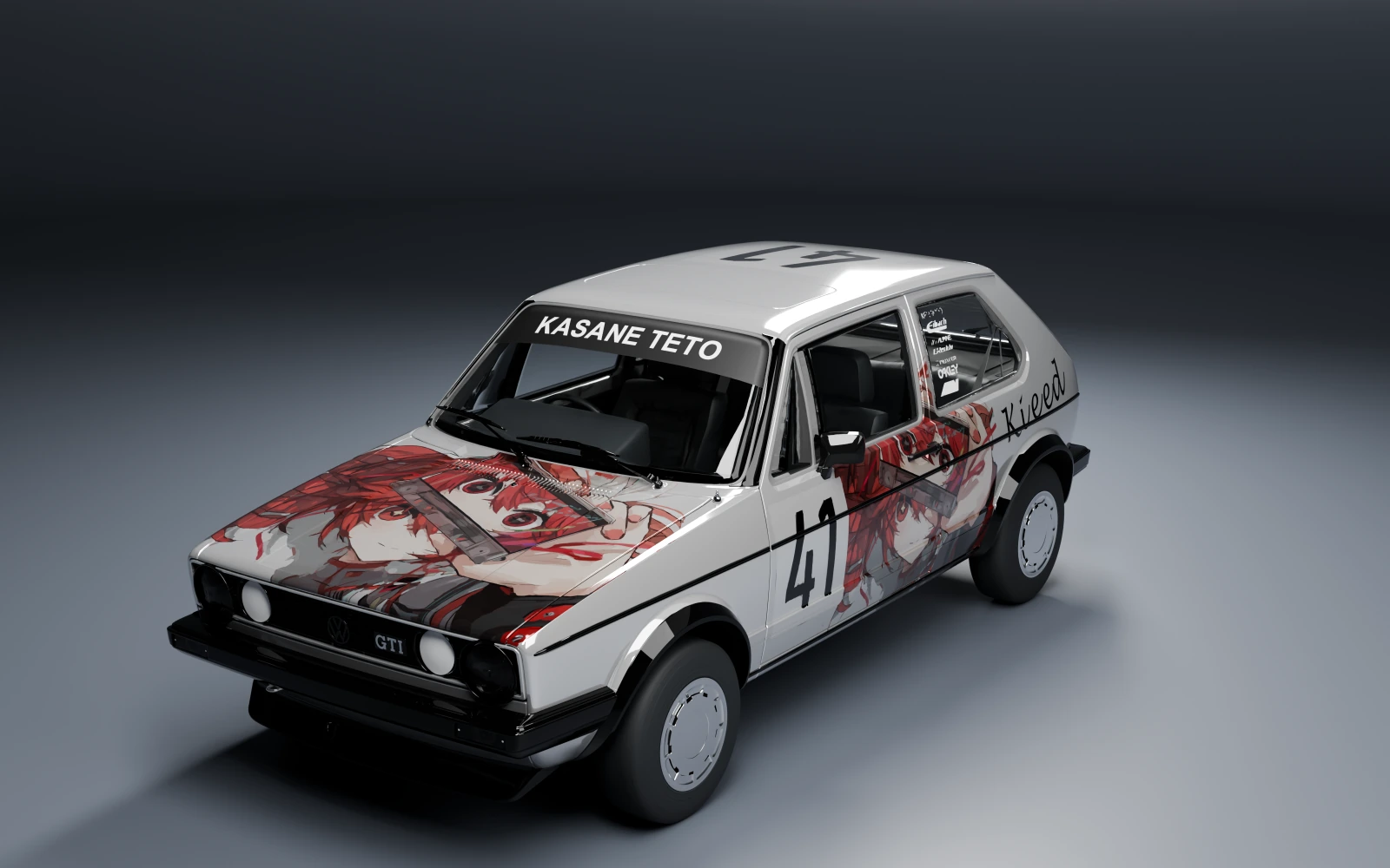 Volkswagen Golf GTI 1983 × Kasane Teto · Front quarter · Studio