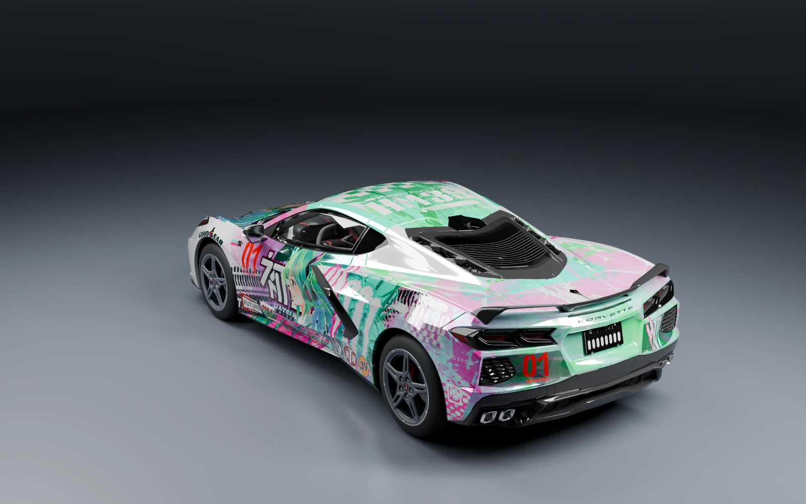 Chevrolet Corvette Stingray 2020 × 初音未来 · 后侧视角 · 棚拍