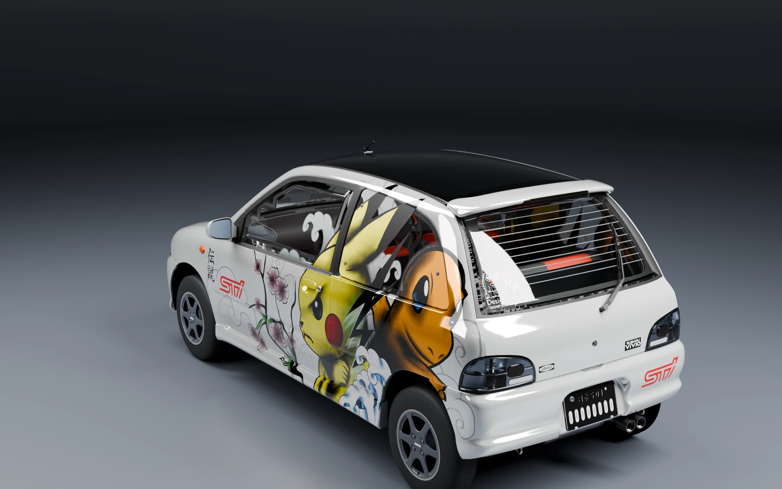 Subaru Vivio RX-R 1994 × Pikachu · Rear quarter · Studio