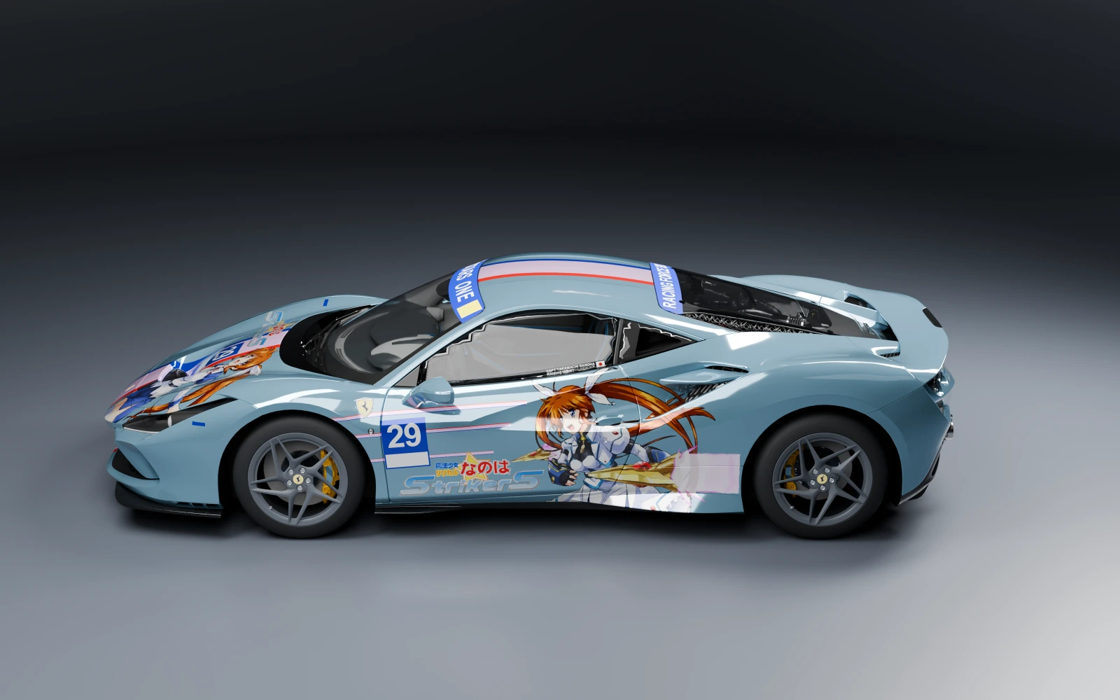 Ferrari F8 Tributo 2019 × Nanoha Takamachi · Side profile · Studio