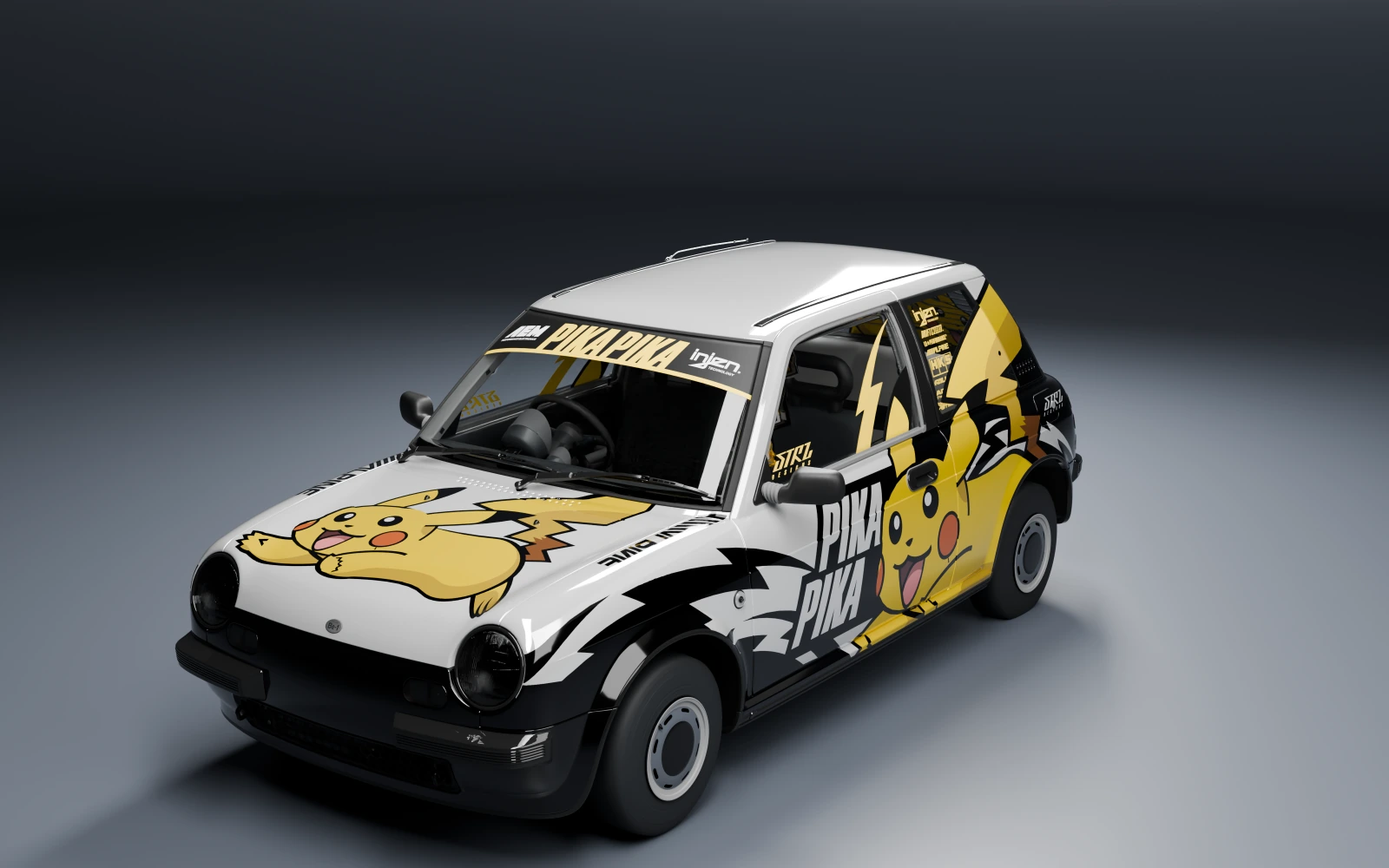 Nissan Be-1 1987 × Pikachu · Front quarter · Studio