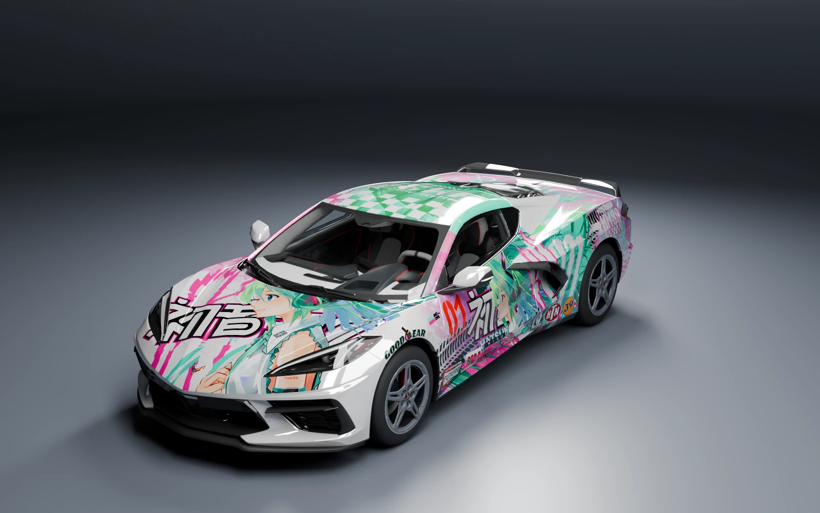 Chevrolet Corvette Stingray 2020 × Hatsune Miku · Front quarter · Studio