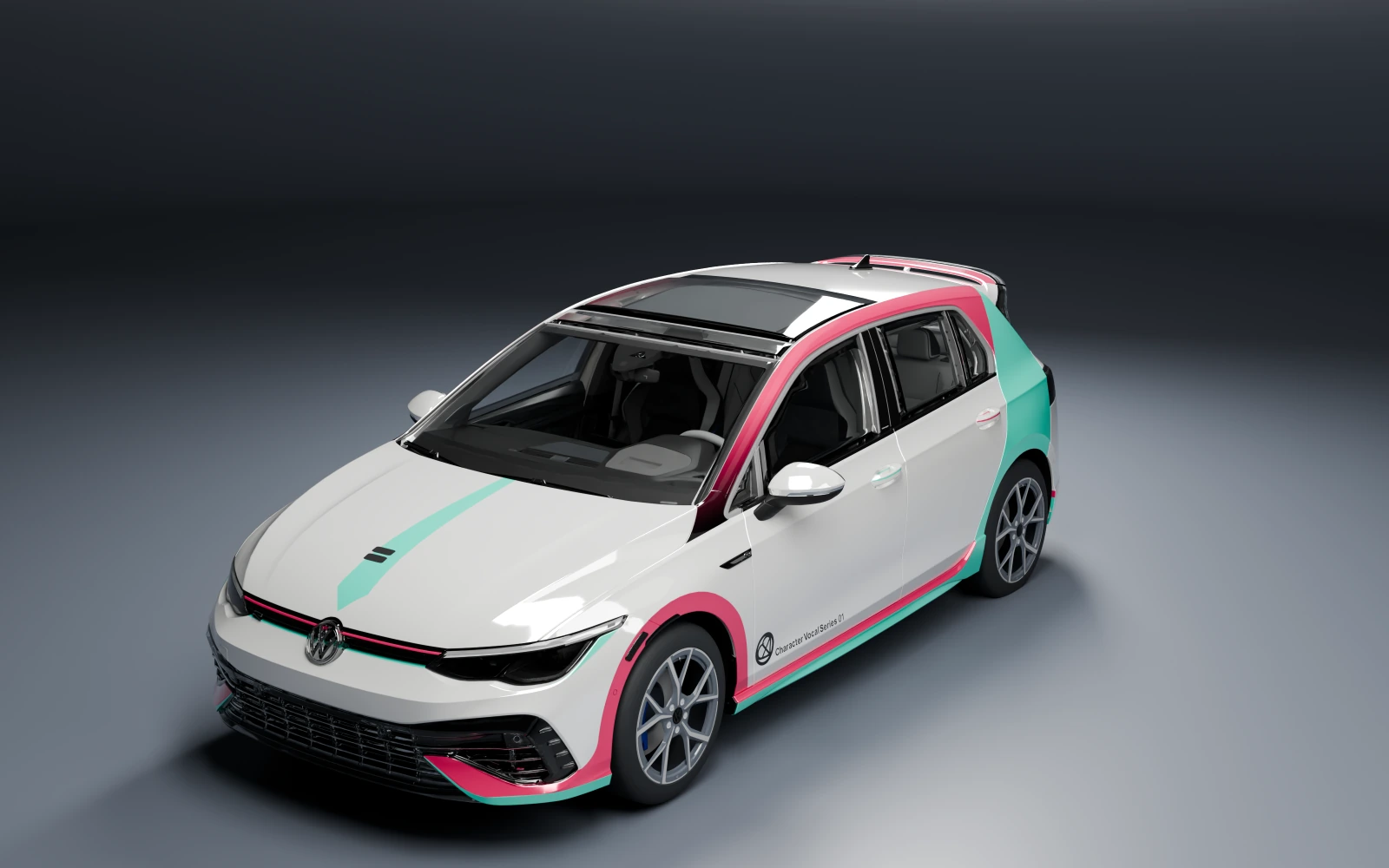 Volkswagen Golf R 2022 × 初音未来 · 前侧视角 · 棚拍
