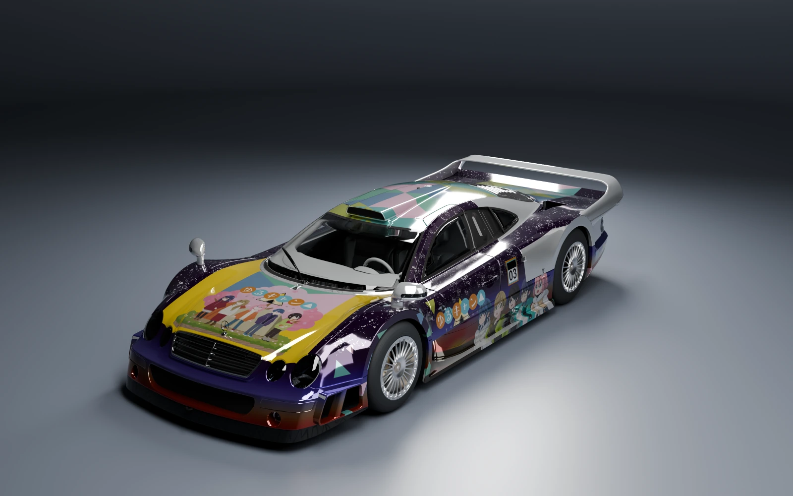 Mercedes-Benz AMG CLK GTR 1998 × ゆるキャン△ · フロント斜め · スタジオ