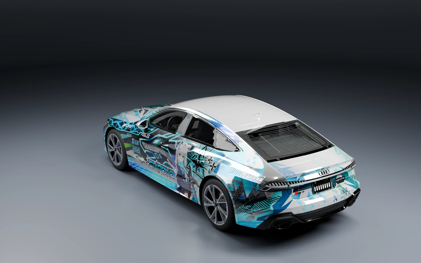 Audi RS 7 Sportback 2021 × Sunaookami Shiroko · Rear quarter · Studio