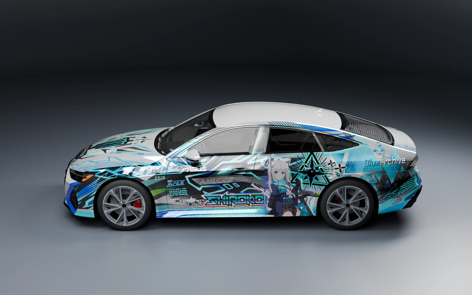 Audi RS 7 Sportback 2021 × Sunaookami Shiroko · Side profile · Studio