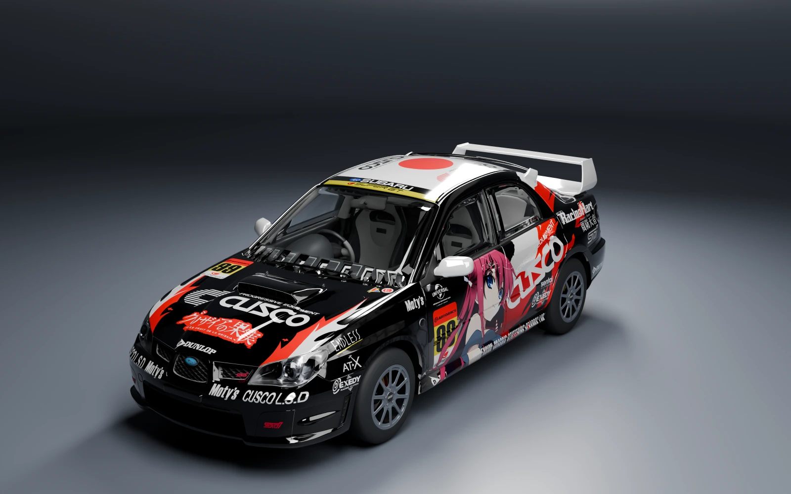 Subaru Impreza WRX STI 2005 × Amane Suou · Front quarter · Studio