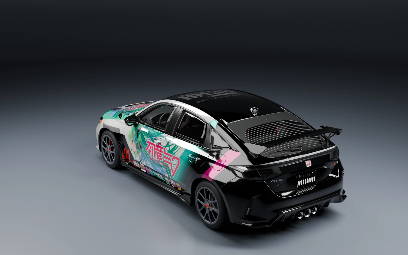 Honda Civic Type R 2023 × 初音ミク · リア斜め · スタジオ