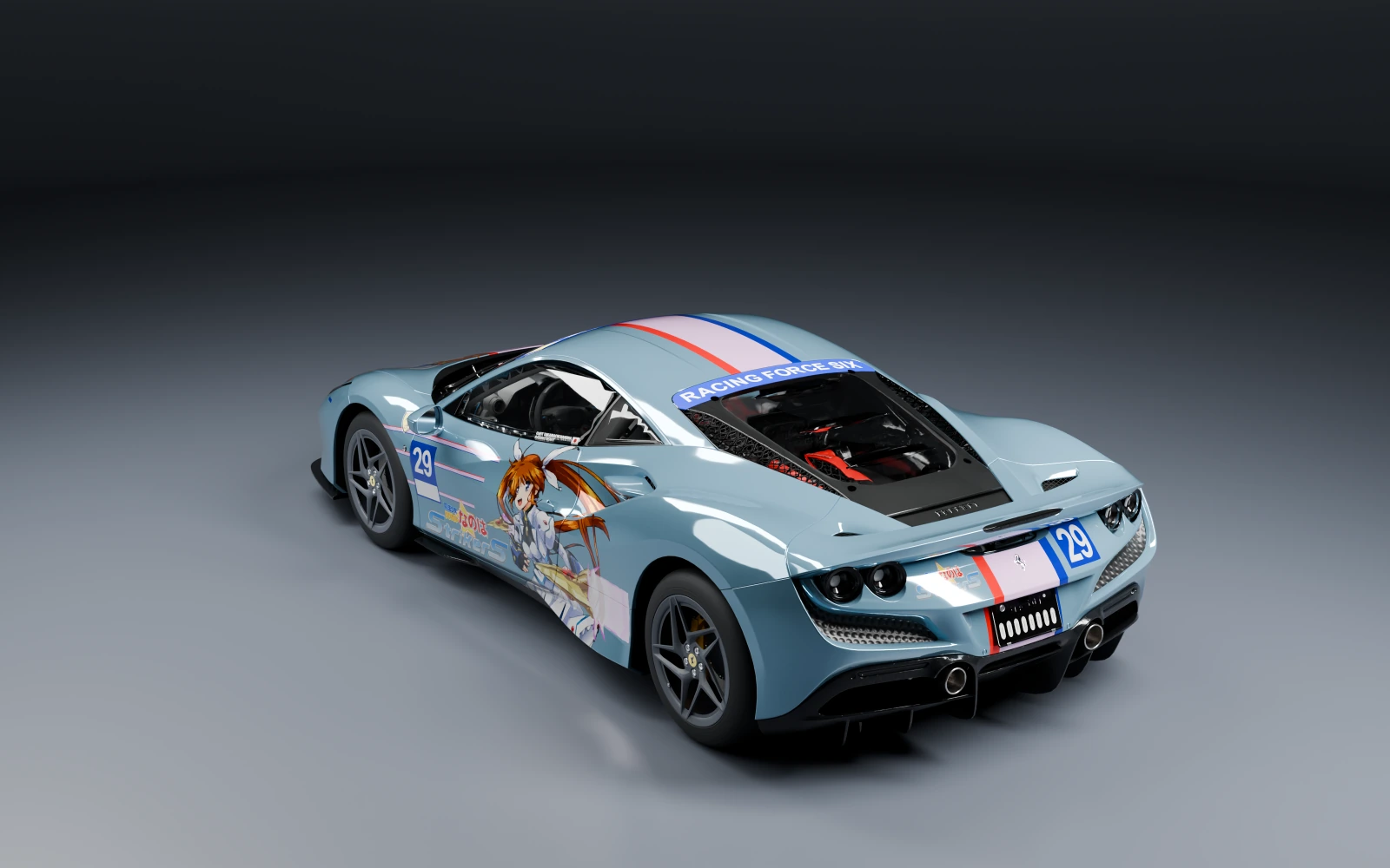 Ferrari F8 Tributo 2019 × Nanoha Takamachi · Rear quarter · Studio