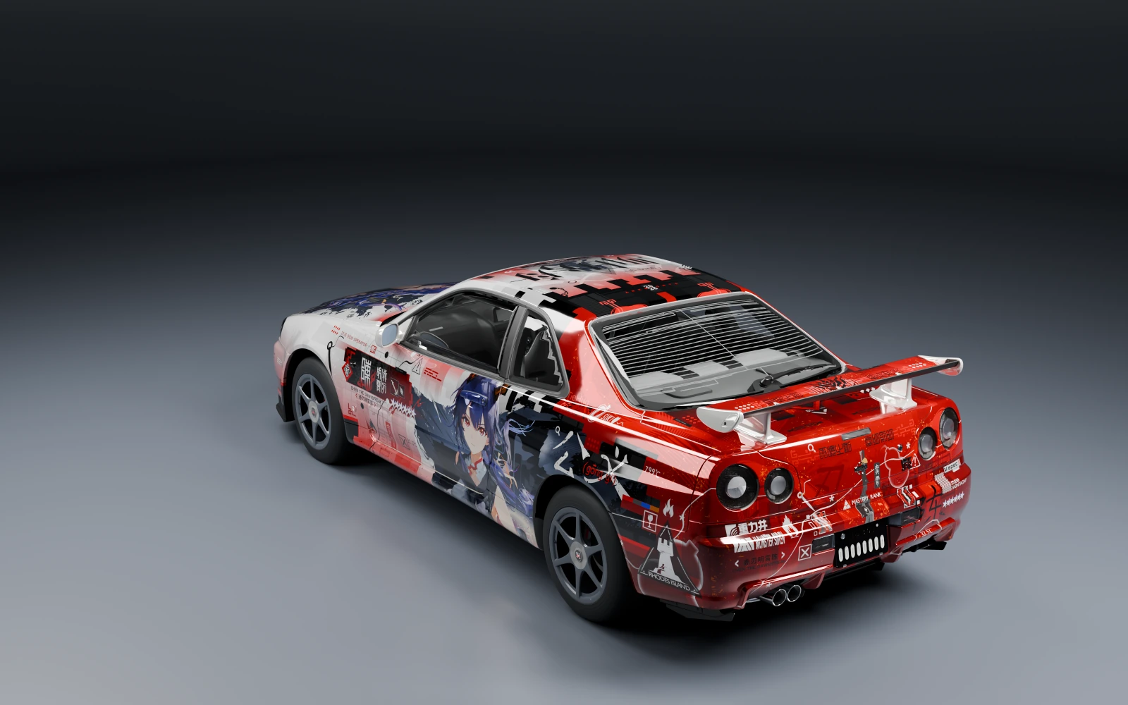 Nissan Skyline GT-R V-Spec II 2000 × チェン · リア斜め · スタジオ